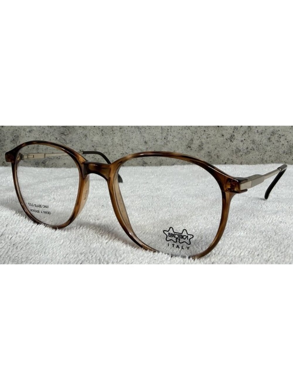 Vintage LUXOTTICA Italy 319 Oversized Round Amber Brown Eyeglasses 49-18-125